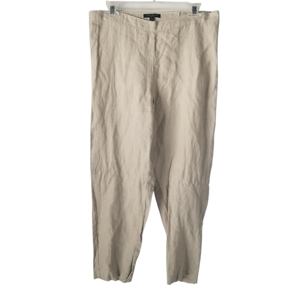 For Cynthia 100% Linen Tan Ankle Pull On Pants Size Petite Large Neutral Casual - Picture 1 of 12